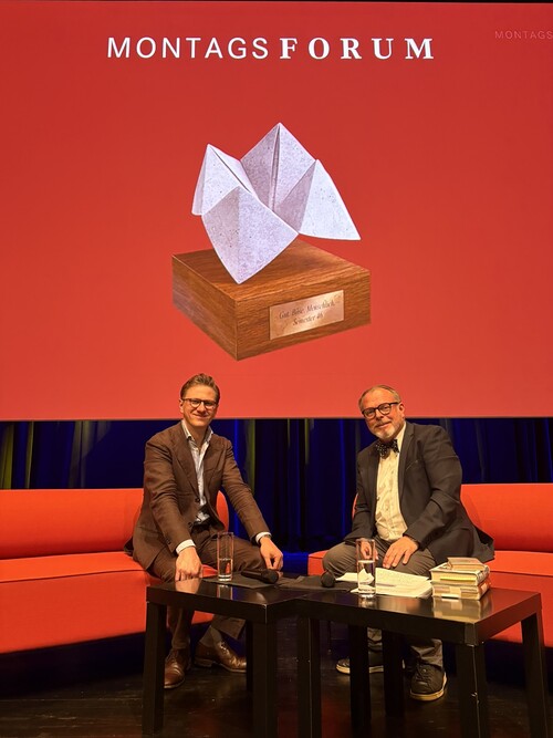 Philosoph Hanno Sauer (li) mit Thomas Matt, der durch den Vormittag moderierte